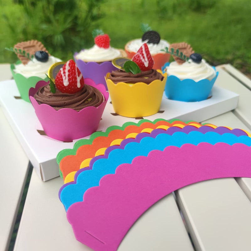 Mybbshower 36 Count- Solid Bright Colors Scalloped Cupcake Wrappers for Anniversary Birthday Party Table Decoration - Image 2